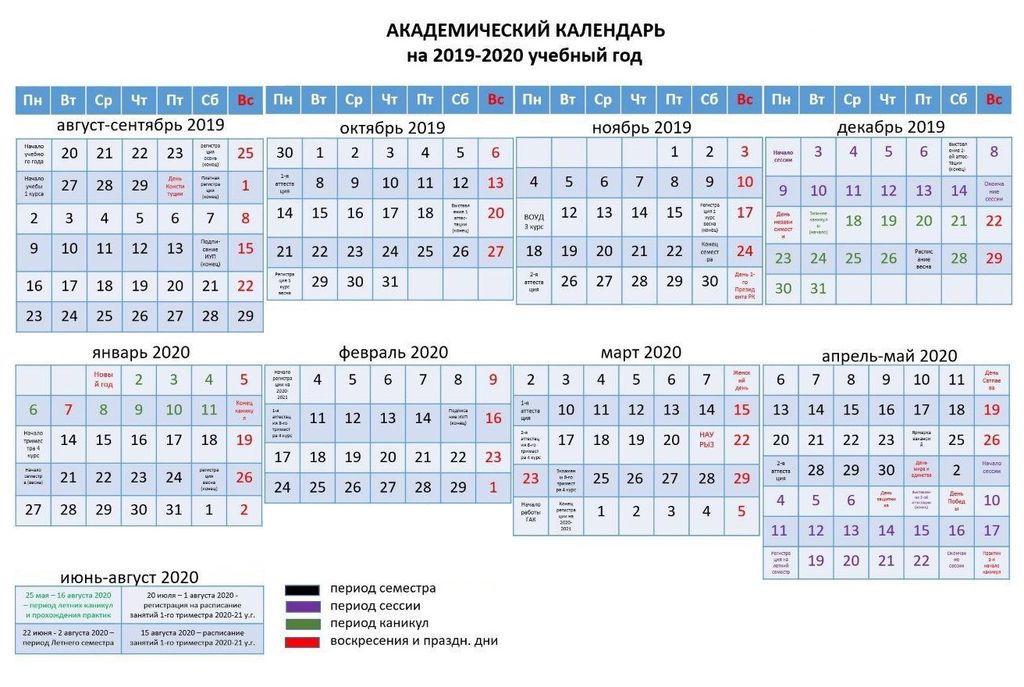 Академический календарь Satbayev University 2019-2020